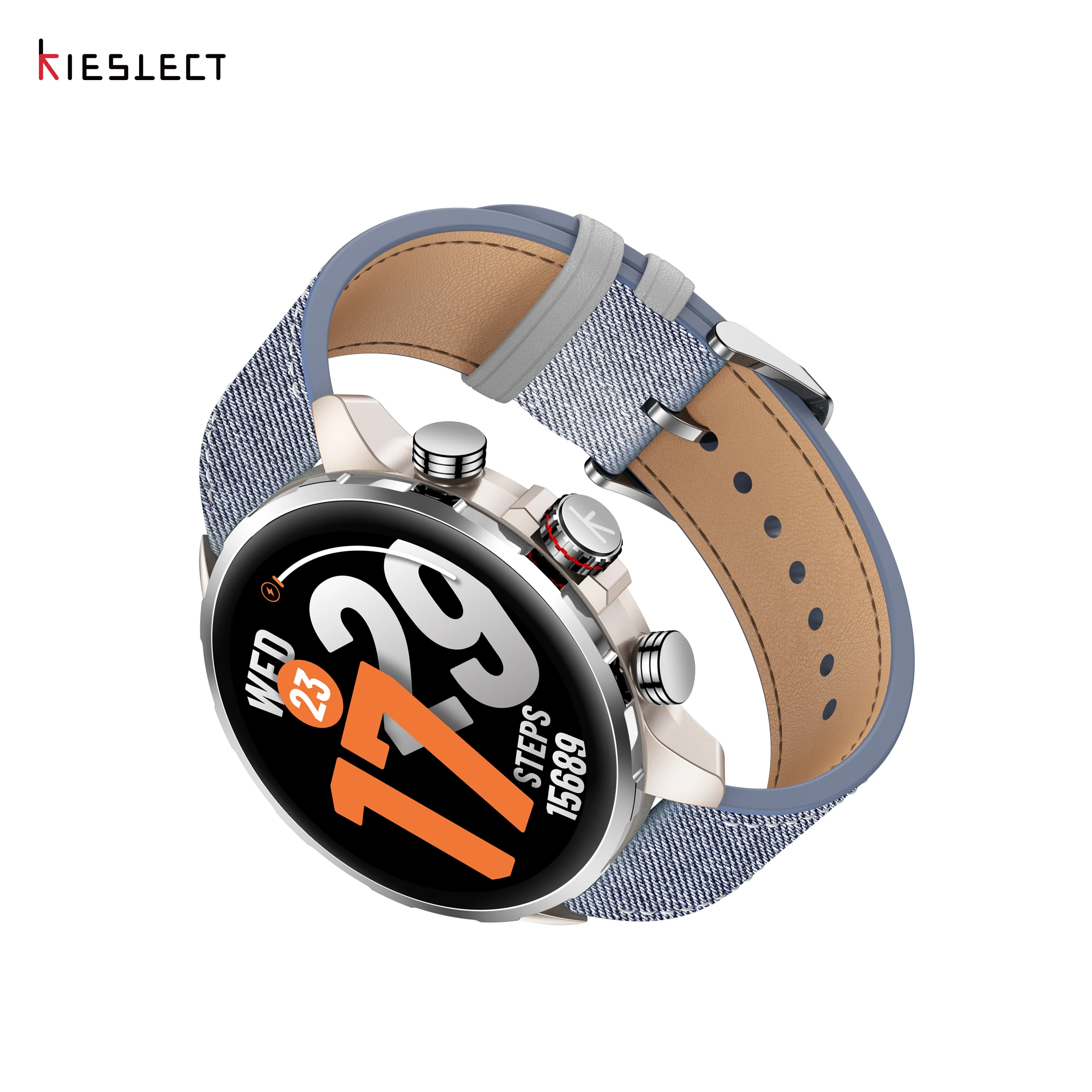 Montre connectée Kieslect KR3 – Or/Jean (+ bracelet marocain offert) - Image 6